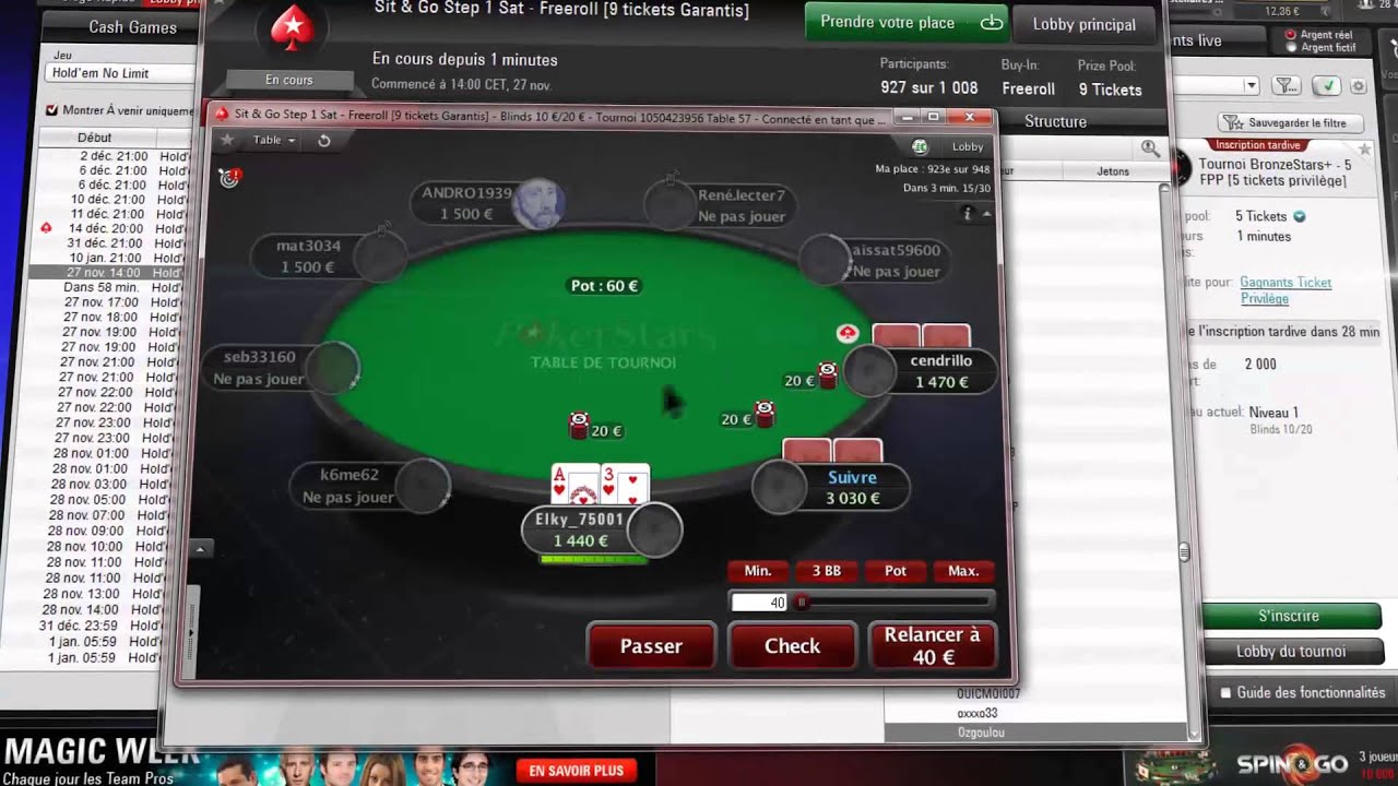 Interface Pokerstars avec une table ouverte.